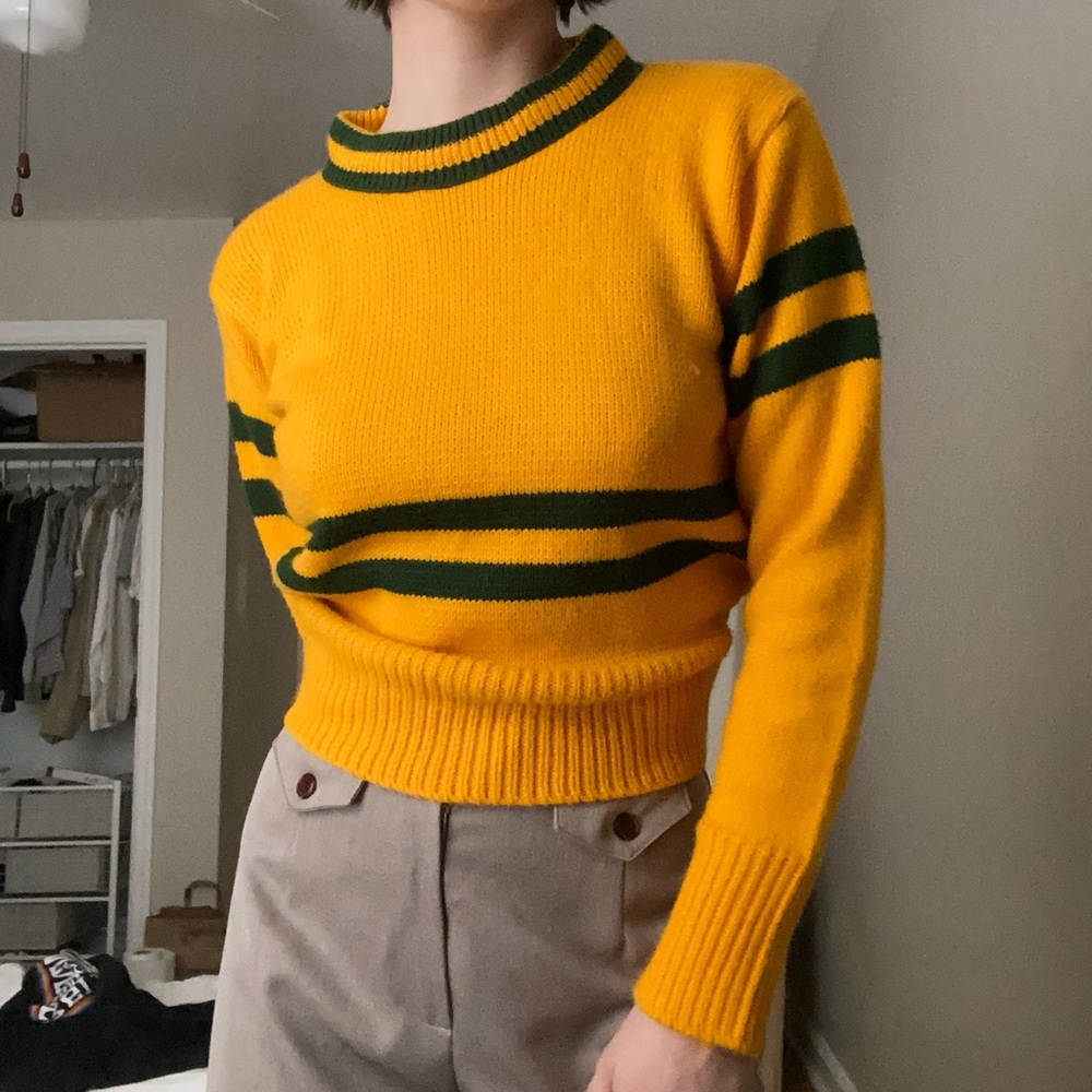 Vintage Cropped Yellow Cheerleading Sweater
